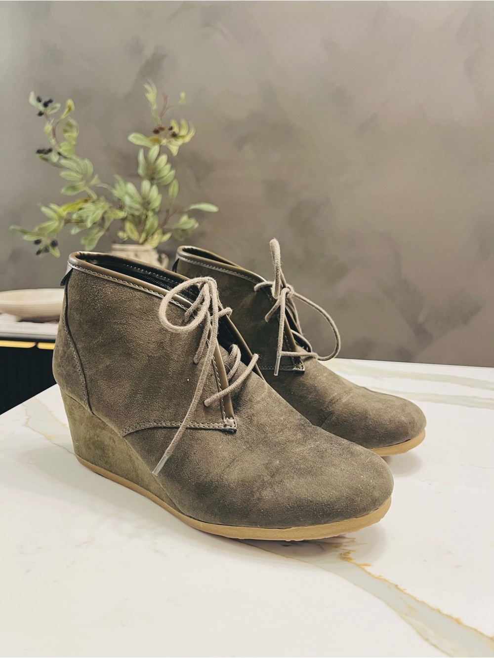 Mad Love Women's Suede Wedge Ankle Boots - Taupe